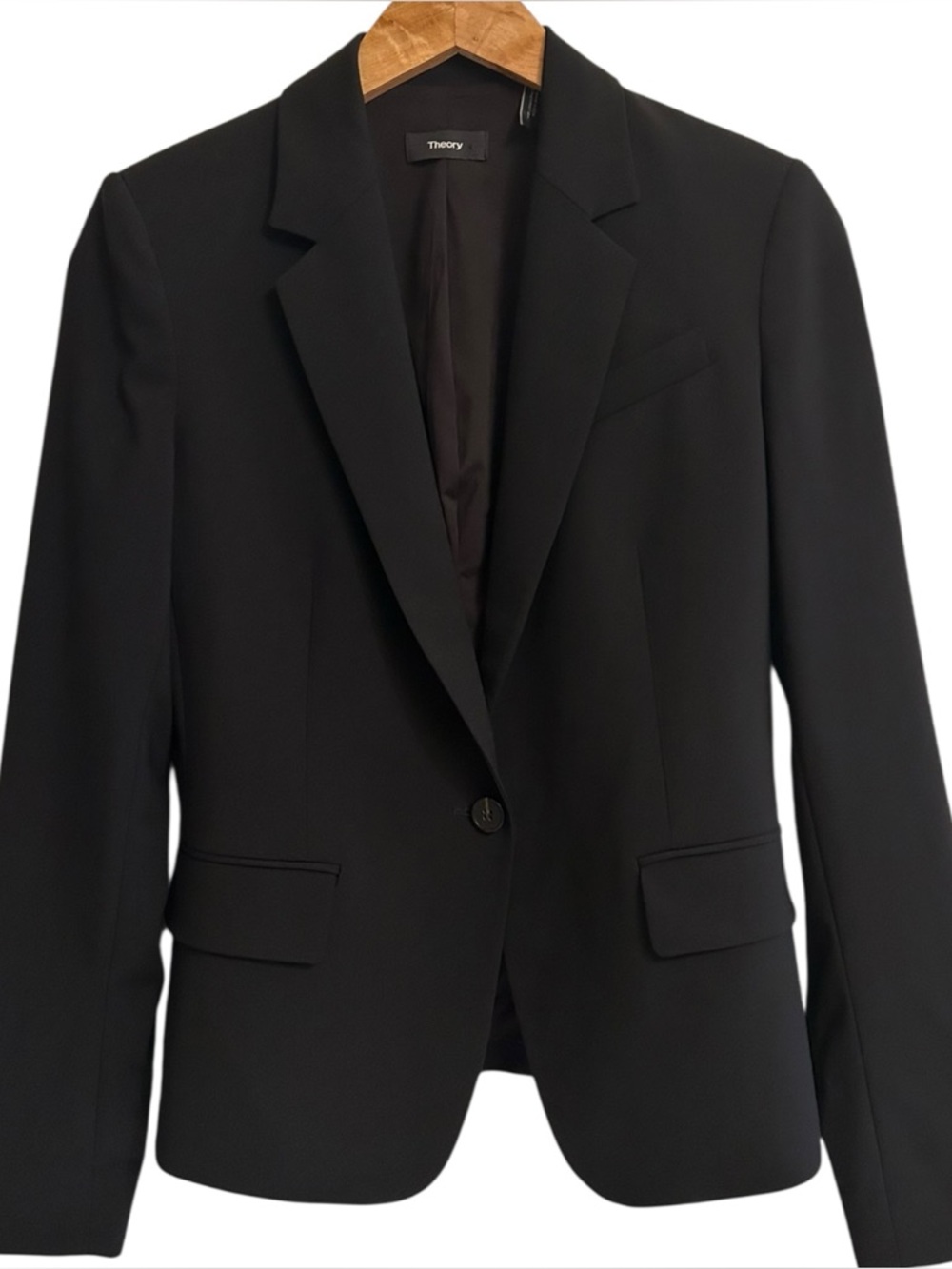 Theory Women's Gabe Blazer Jacket Virgin Wool Black Stretch 1 Button Size 4